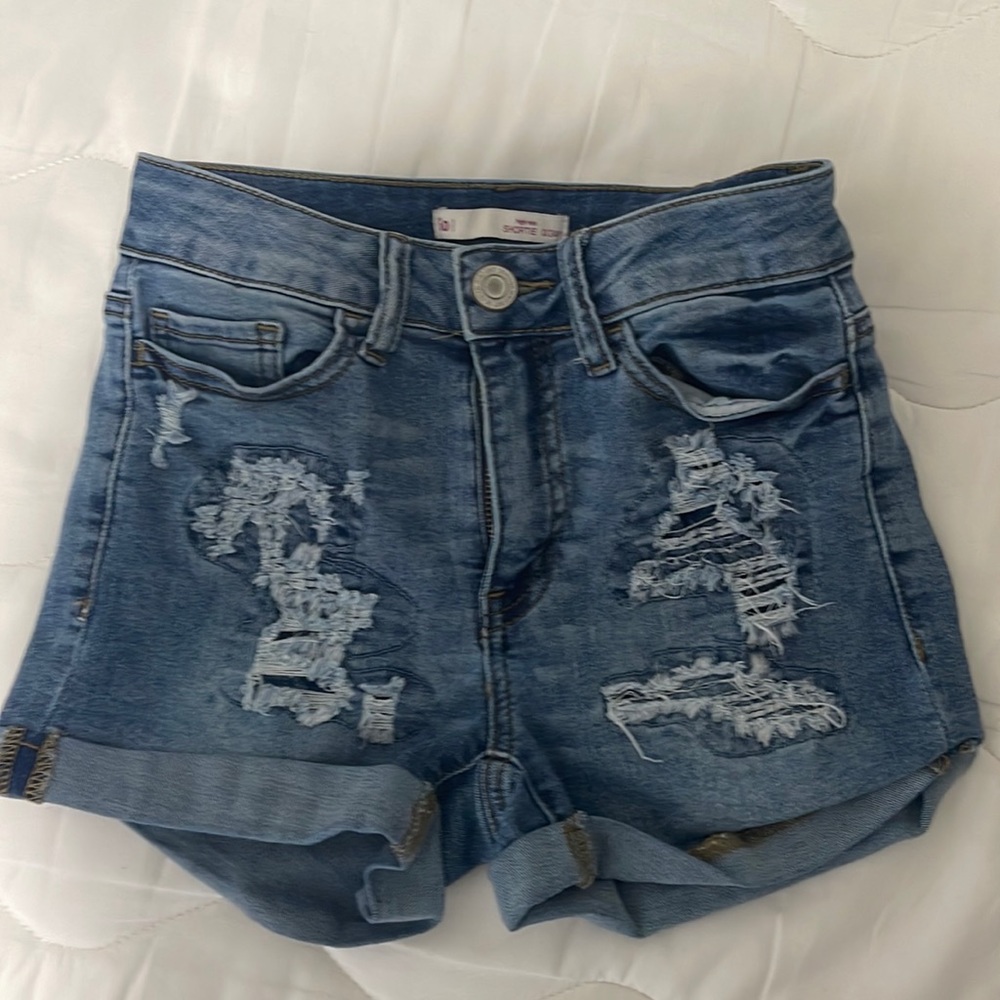 high rise ripped jean shorts